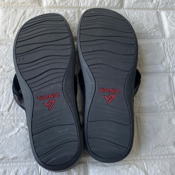 Vionic High Tide Platform Metallic Gray Black Thong Sandals 10 wide - Picture 7 of 8